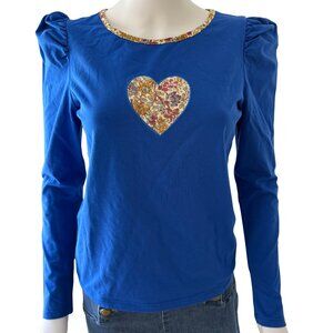 Kristinit Blue Top Signature Applique Heart NWT Size M